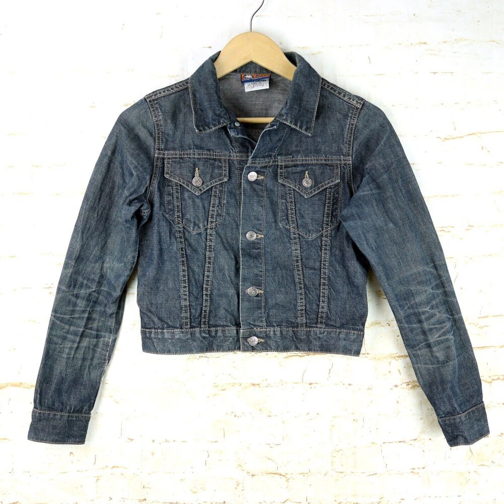 Bulldog Vintage 90s Jacket Womens M Blue Denim Trucker Crop Cotton VTG USA Made